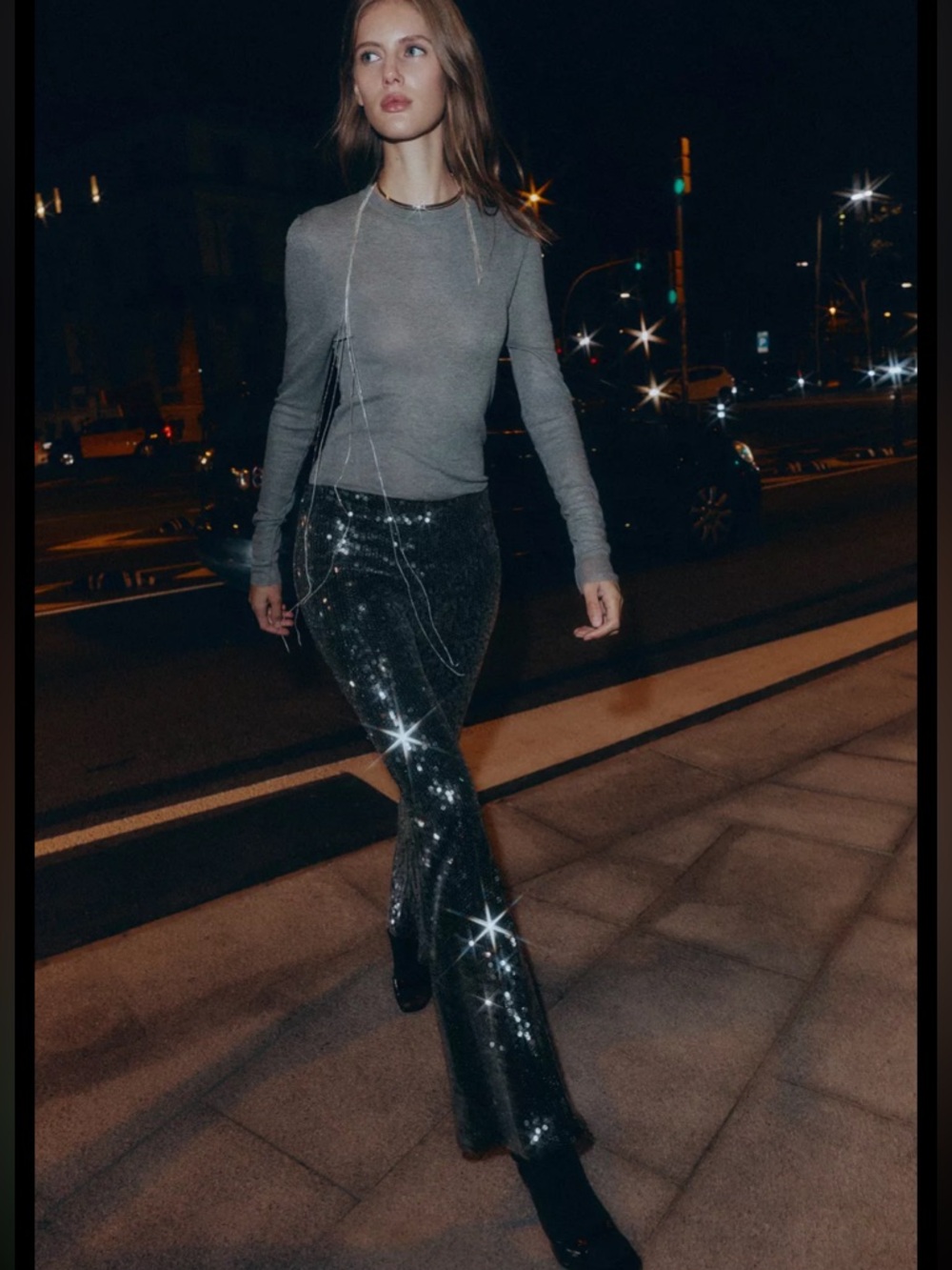 Zara flare clear sequins pants
